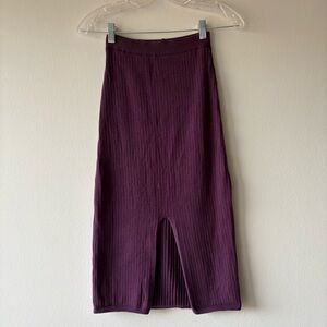 Free People Ribbed Midi Skirt in Plum with Front Slit